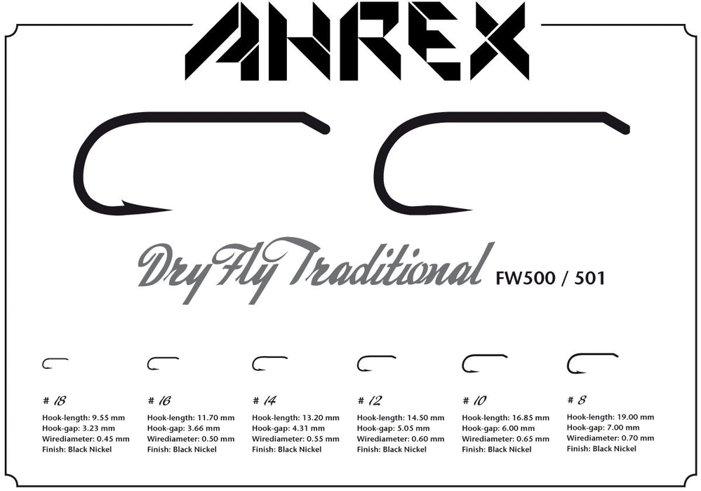 Ahrex FW501 - Dry Fly Traditional Barbless Fly Hooks