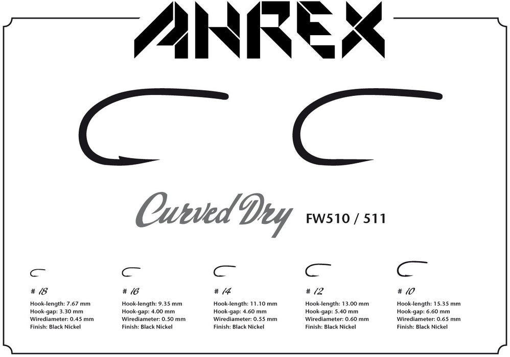 Ahrex FW511 - Curved Dry Fly Barbless Hooks