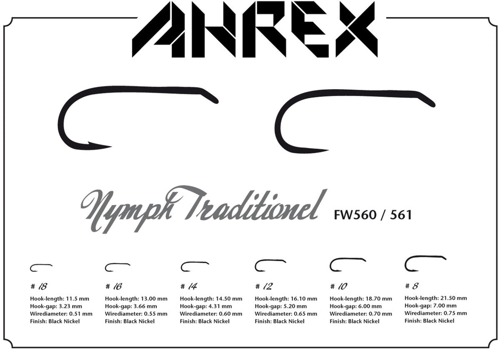Ahrex FW561 - Nymph Traditional Barbless Fly Hooks