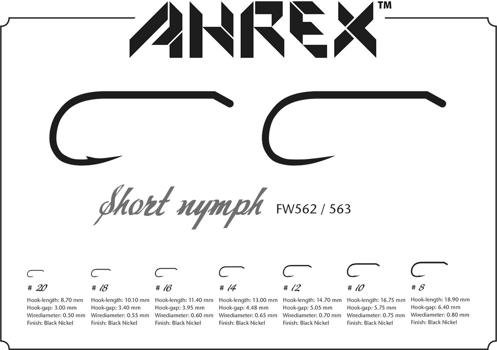 Ahrex FW563 - Short Nymph Barbless Fly Hooks