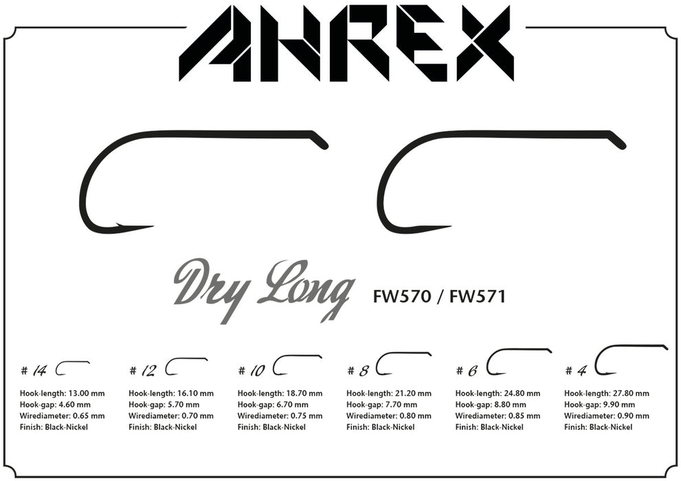Ahrex FW571 - Dry Long Barbless Fly Hooks