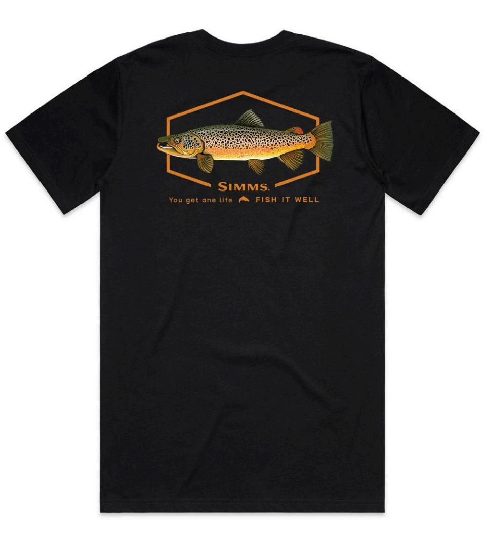 Simms Artist Tee Shirt - Brown Trout Black Simms