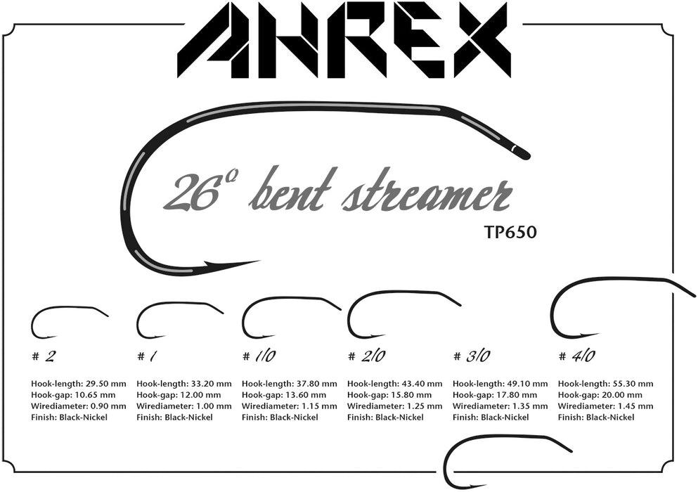 Ahrex TP650 - 26 Degree Bent Streamer Fly Hooks